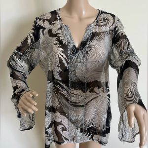 🖤 Vintage AZ Factory 100% Silk Bell Sleeve Tunic with Intricate Beading
